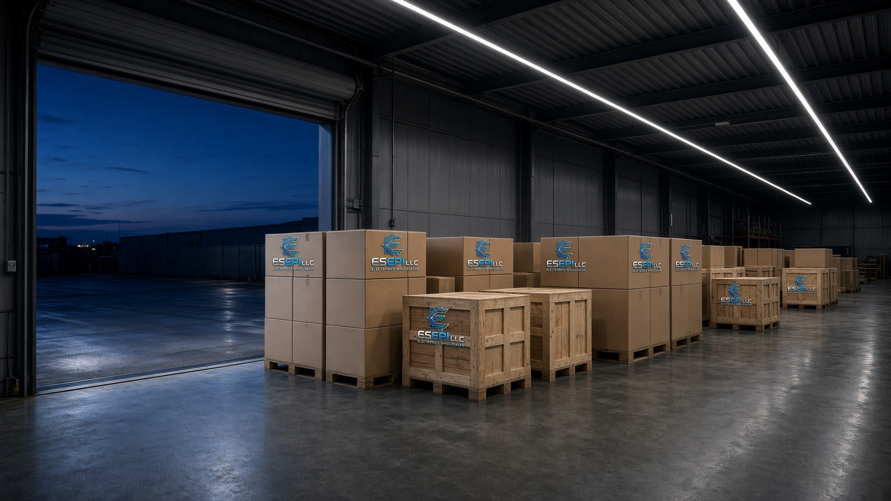 Receiving dock with sealed boxes and crates
